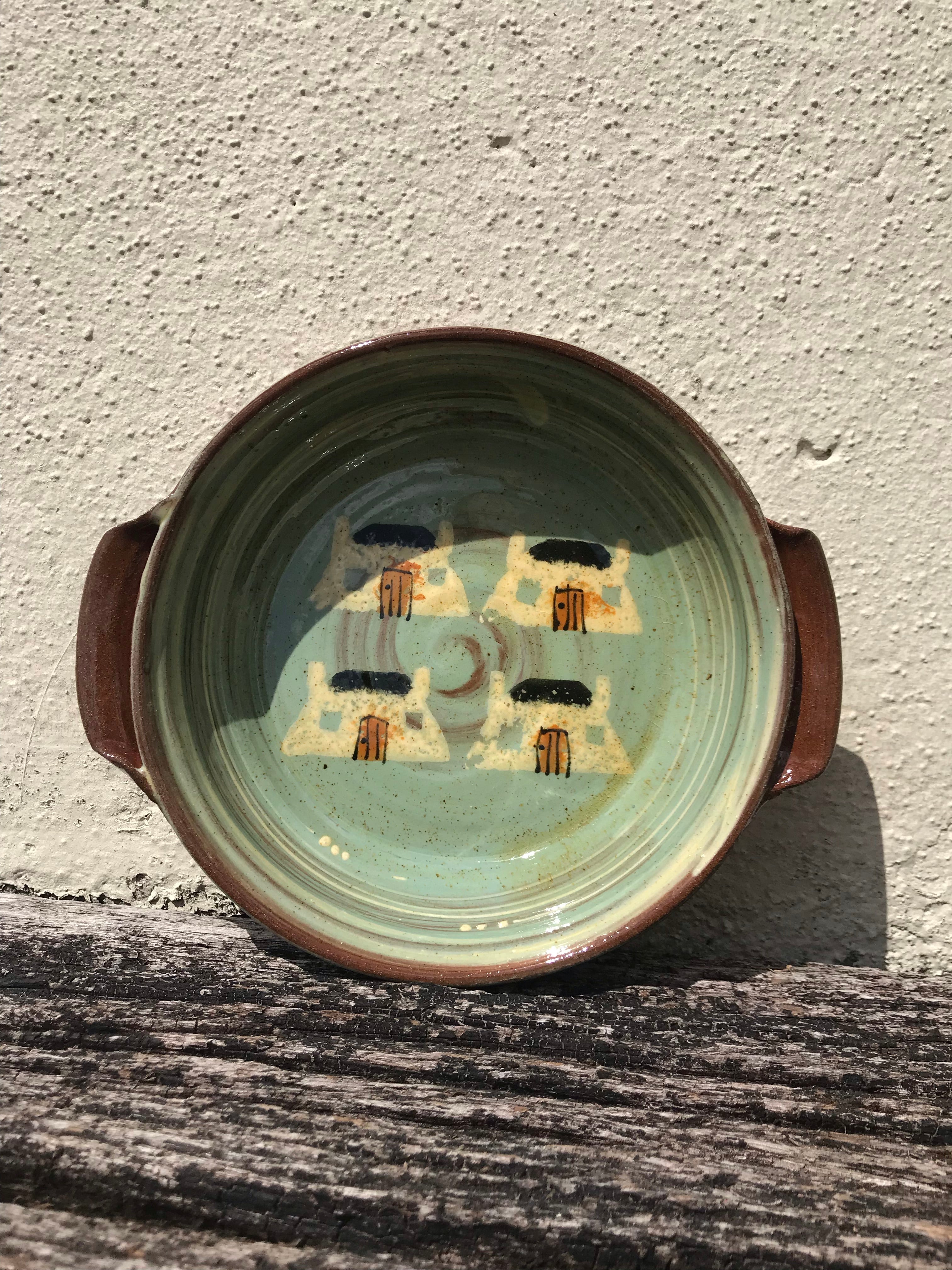 Turquoise Tiree Black House Dish with Handles